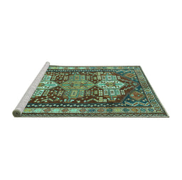 Sideview of Machine Washable Persian Turquoise Traditional Area Rugs, wshtr802turq
