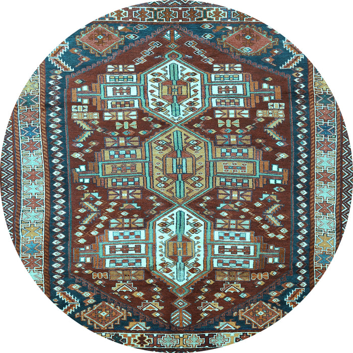 Round Machine Washable Persian Light Blue Traditional Rug, wshtr802lblu