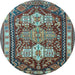 Round Machine Washable Persian Light Blue Traditional Rug, wshtr802lblu