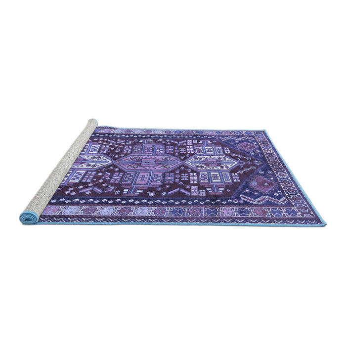 Sideview of Machine Washable Persian Blue Traditional Rug, wshtr802blu
