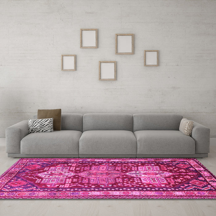 Machine Washable Persian Pink Traditional Rug in a Living Room, wshtr802pnk