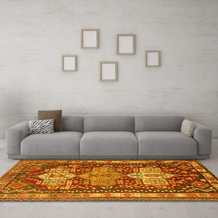 Machine Washable Persian Yellow Traditional Rug in a Living Room, wshtr802yw