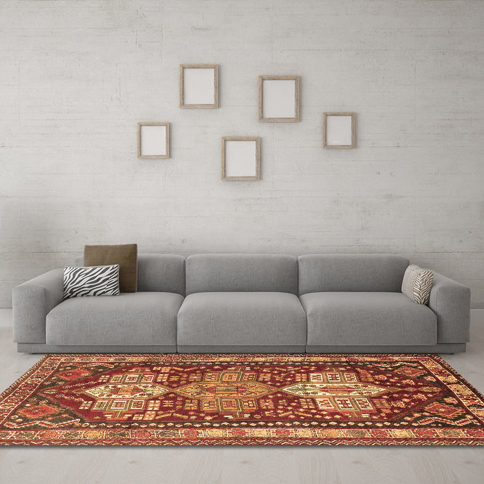Machine Washable Persian Brown Traditional Rug in a Living Room,, wshtr802brn