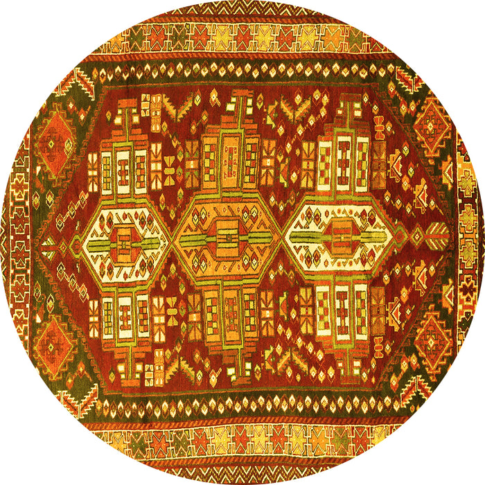 Round Machine Washable Persian Yellow Traditional Rug, wshtr802yw
