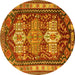 Round Machine Washable Persian Yellow Traditional Rug, wshtr802yw