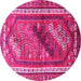 Round Machine Washable Persian Pink Traditional Rug, wshtr803pnk