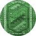 Round Machine Washable Persian Emerald Green Traditional Area Rugs, wshtr803emgrn