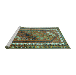 Sideview of Machine Washable Persian Turquoise Traditional Area Rugs, wshtr803turq