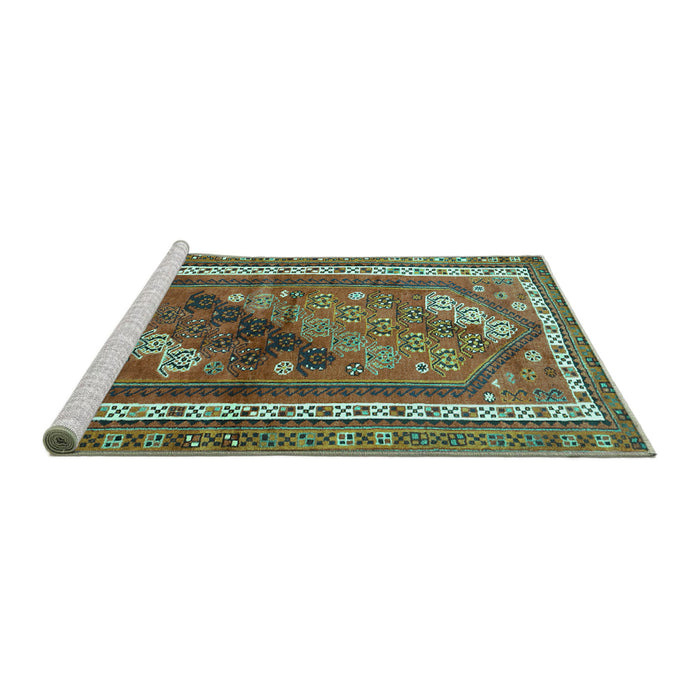 Sideview of Machine Washable Persian Turquoise Traditional Area Rugs, wshtr803turq