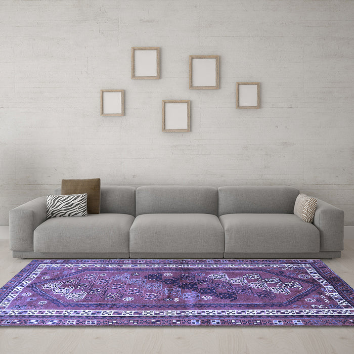 Machine Washable Persian Blue Traditional Rug in a Living Room, wshtr803blu