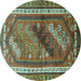 Round Machine Washable Persian Turquoise Traditional Area Rugs, wshtr803turq
