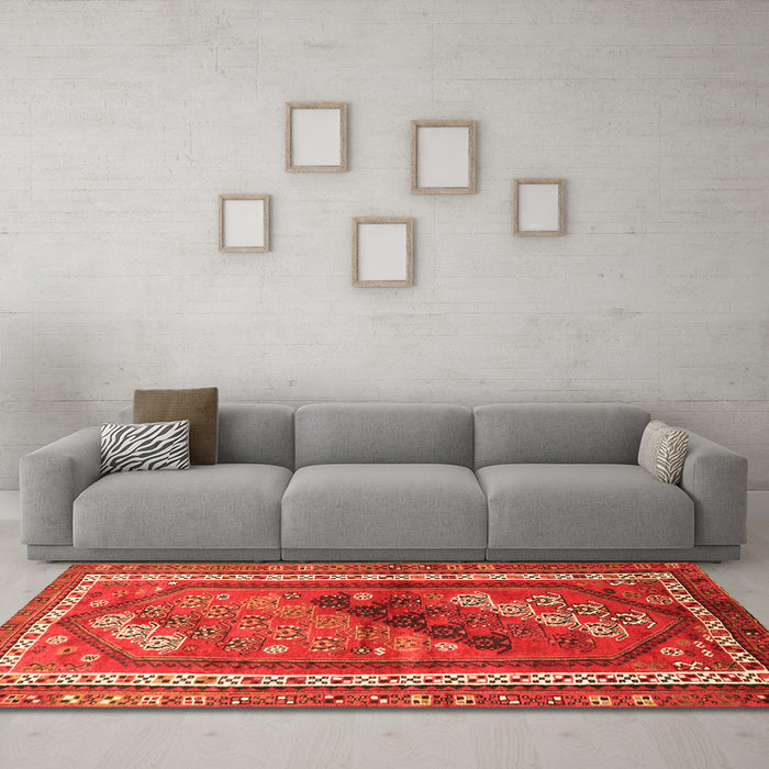 Machine Washable Persian Orange Traditional Area Rugs in a Living Room, wshtr803org