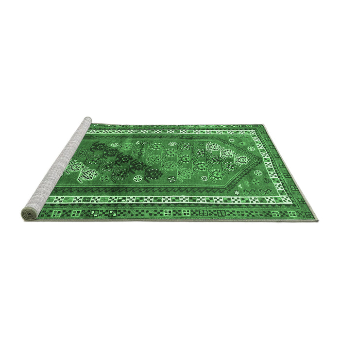 Sideview of Machine Washable Persian Emerald Green Traditional Area Rugs, wshtr803emgrn