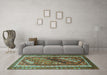Machine Washable Persian Turquoise Traditional Area Rugs in a Living Room,, wshtr803turq