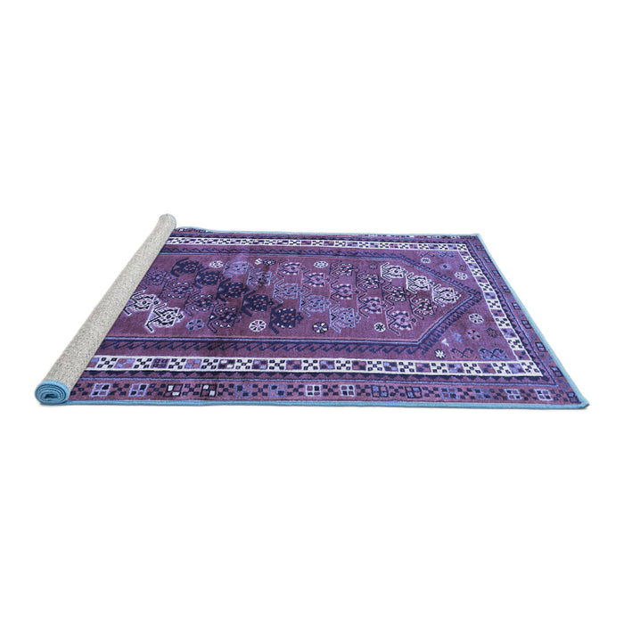 Sideview of Machine Washable Persian Blue Traditional Rug, wshtr803blu