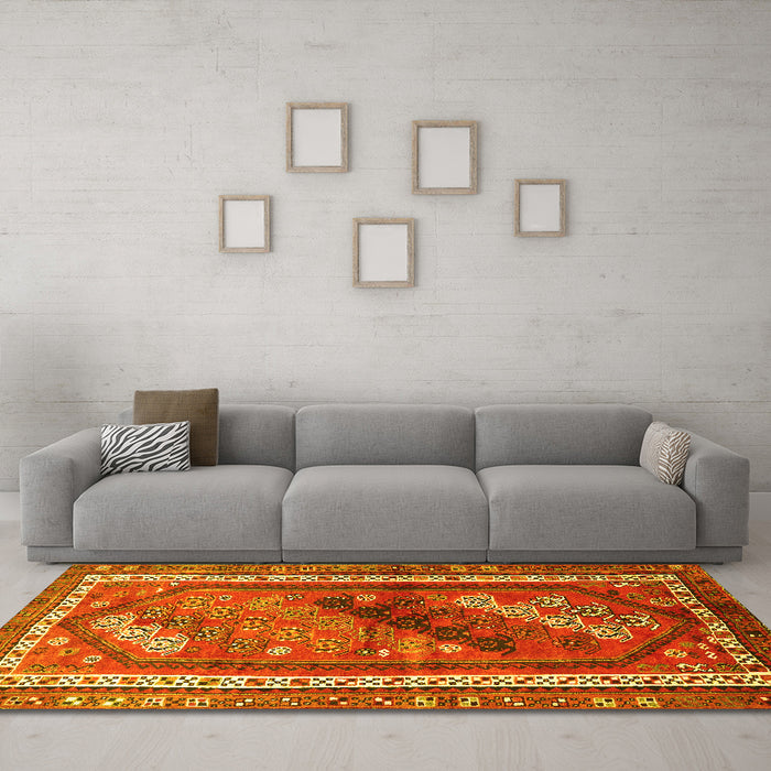 Machine Washable Persian Yellow Traditional Rug in a Living Room, wshtr803yw