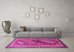 Machine Washable Persian Purple Traditional Area Rugs in a Living Room, wshtr803pur