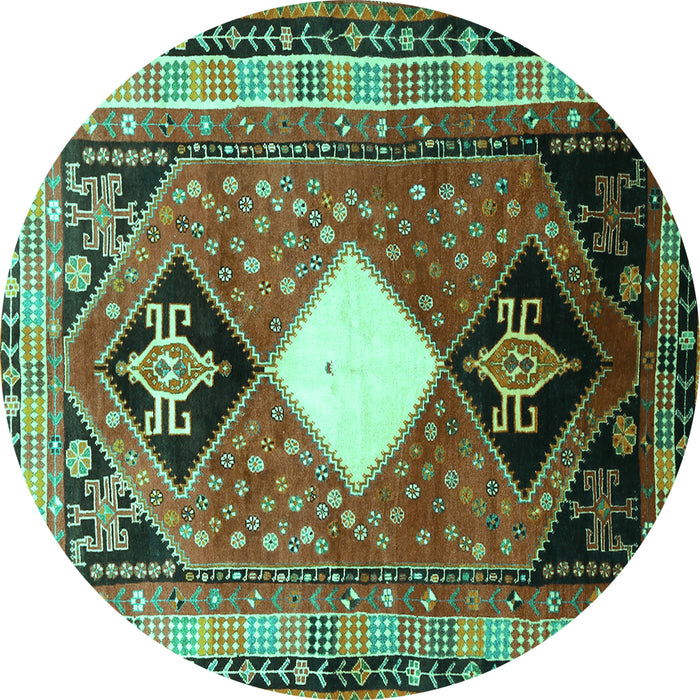 Round Persian Turquoise Traditional Rug, tr804turq
