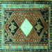 Square Machine Washable Persian Turquoise Traditional Area Rugs, wshtr804turq