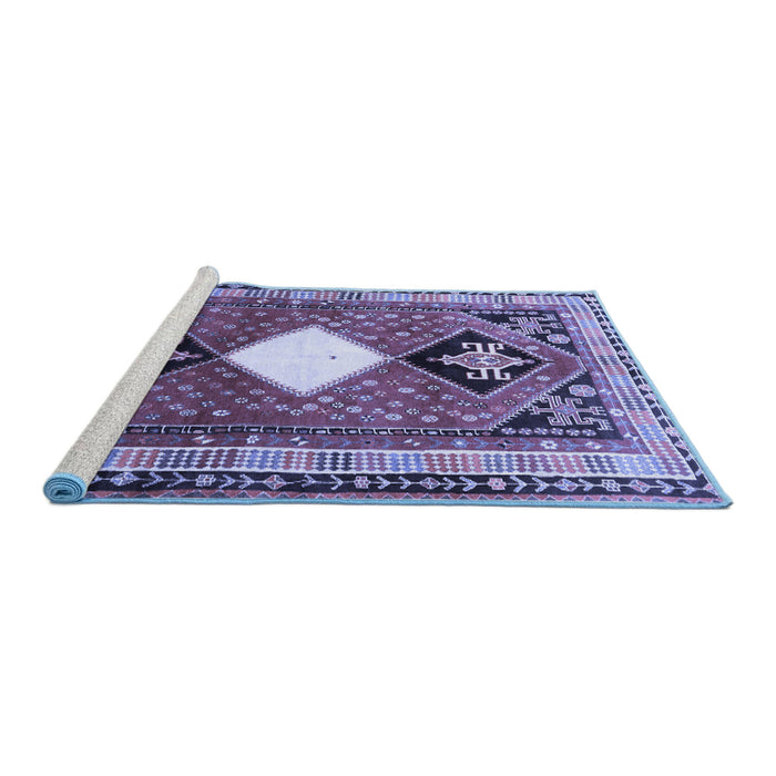 Sideview of Machine Washable Persian Blue Traditional Rug, wshtr804blu