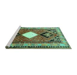 Sideview of Machine Washable Persian Turquoise Traditional Area Rugs, wshtr804turq