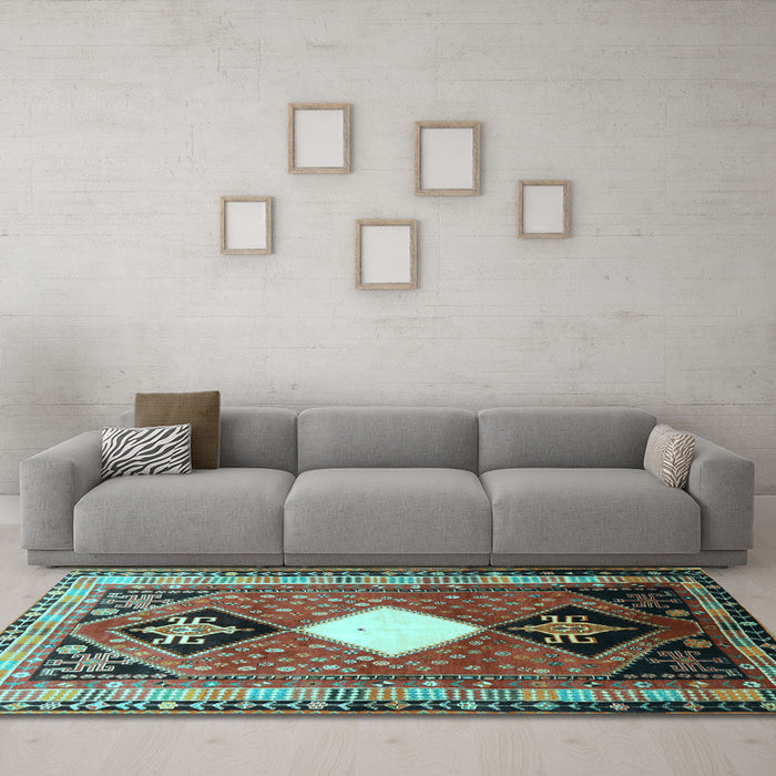 Machine Washable Persian Light Blue Traditional Rug in a Living Room, wshtr804lblu