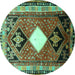 Round Machine Washable Persian Turquoise Traditional Area Rugs, wshtr804turq