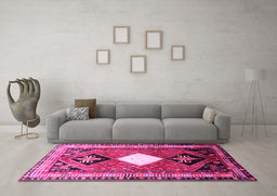 Machine Washable Persian Pink Traditional Rug in a Living Room, wshtr804pnk