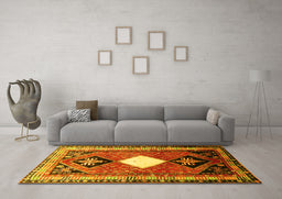 Machine Washable Persian Yellow Traditional Rug in a Living Room, wshtr804yw