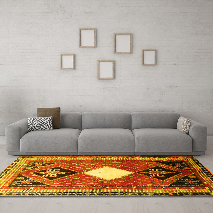 Machine Washable Persian Yellow Traditional Rug in a Living Room, wshtr804yw