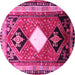 Round Machine Washable Persian Pink Traditional Rug, wshtr804pnk