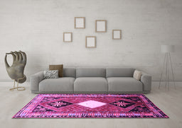 Machine Washable Persian Purple Traditional Area Rugs in a Living Room, wshtr804pur