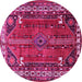 Round Machine Washable Persian Pink Traditional Rug, wshtr805pnk