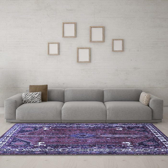 Machine Washable Persian Blue Traditional Rug in a Living Room, wshtr805blu