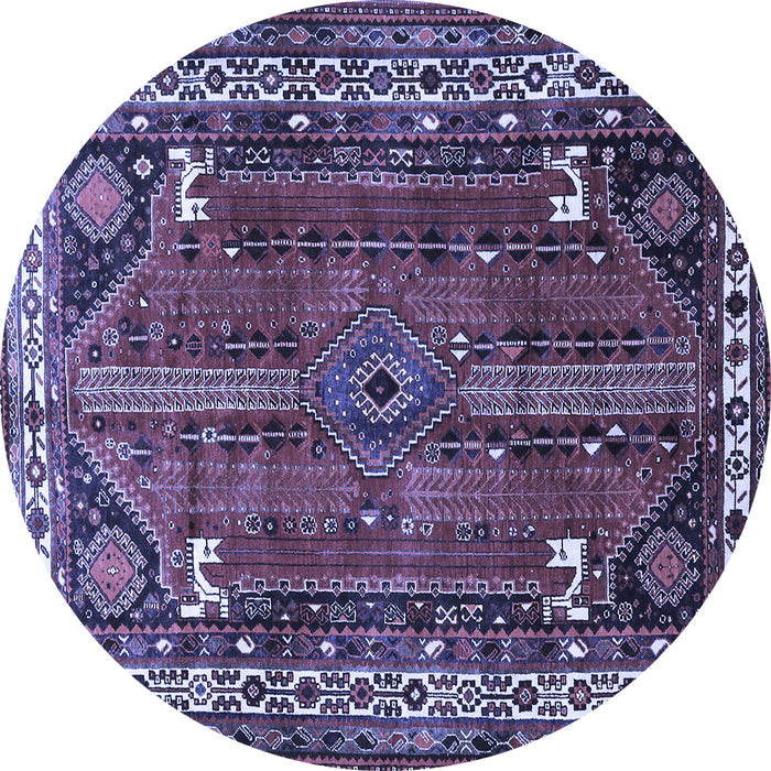 Round Machine Washable Persian Blue Traditional Rug, wshtr805blu