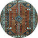 Round Machine Washable Persian Light Blue Traditional Rug, wshtr805lblu