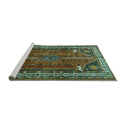 Sideview of Machine Washable Persian Turquoise Traditional Area Rugs, wshtr805turq