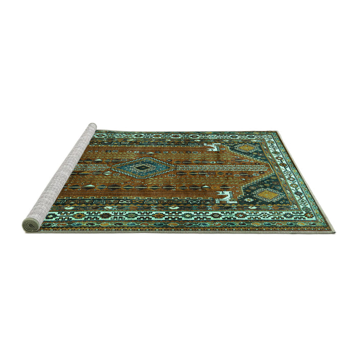 Sideview of Machine Washable Persian Turquoise Traditional Area Rugs, wshtr805turq