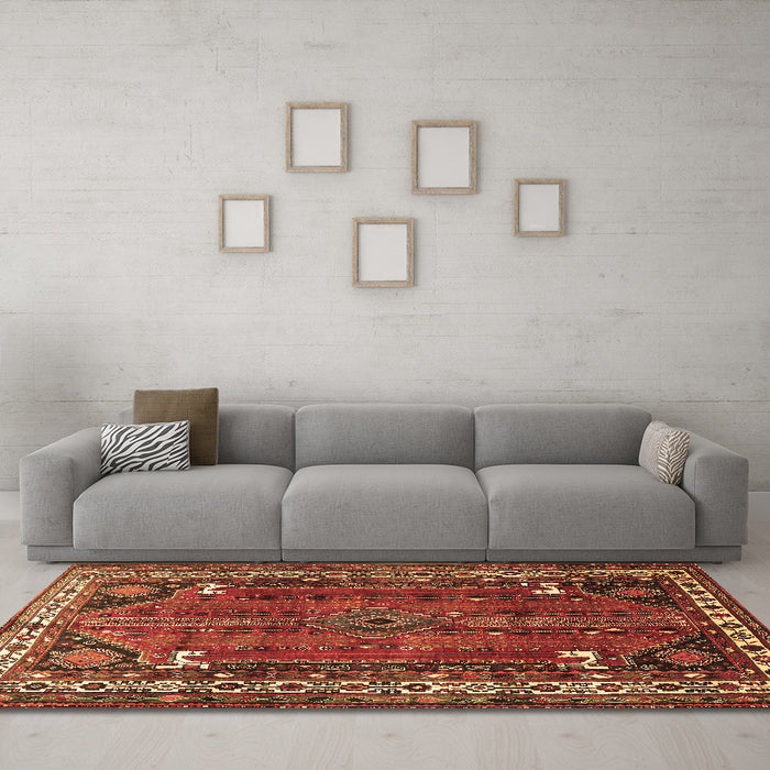 Machine Washable Persian Brown Traditional Rug in a Living Room,, wshtr805brn