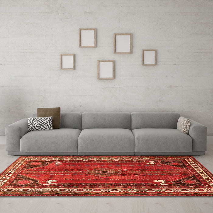 Machine Washable Persian Orange Traditional Area Rugs in a Living Room, wshtr805org