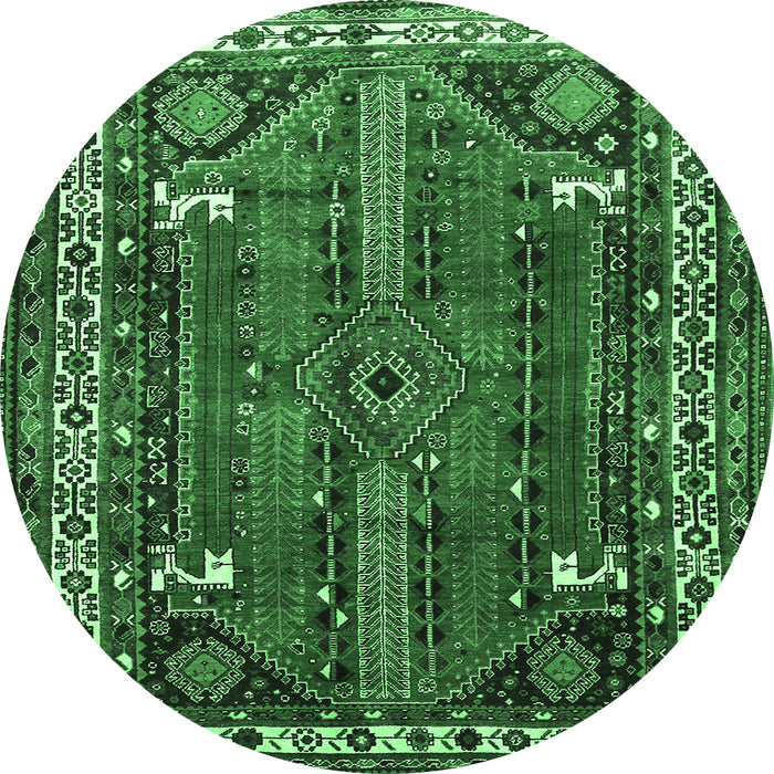 Round Machine Washable Persian Emerald Green Traditional Area Rugs, wshtr805emgrn