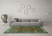 Machine Washable Persian Turquoise Traditional Area Rugs in a Living Room,, wshtr805turq