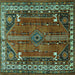 Square Machine Washable Persian Turquoise Traditional Area Rugs, wshtr805turq