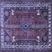 Square Machine Washable Persian Blue Traditional Rug, wshtr805blu