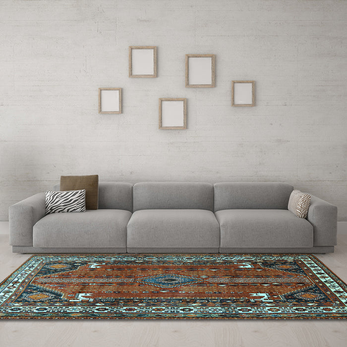 Machine Washable Persian Light Blue Traditional Rug in a Living Room, wshtr805lblu