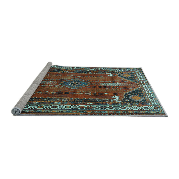 Sideview of Machine Washable Persian Light Blue Traditional Rug, wshtr805lblu