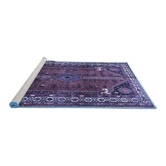 Sideview of Machine Washable Persian Blue Traditional Rug, wshtr805blu