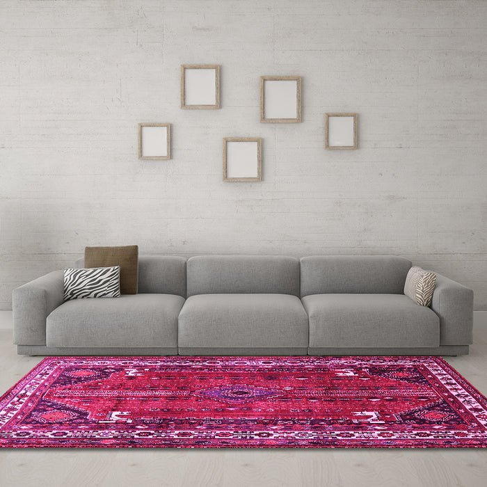 Machine Washable Persian Pink Traditional Rug in a Living Room, wshtr805pnk