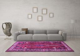 Machine Washable Persian Purple Traditional Area Rugs in a Living Room, wshtr805pur