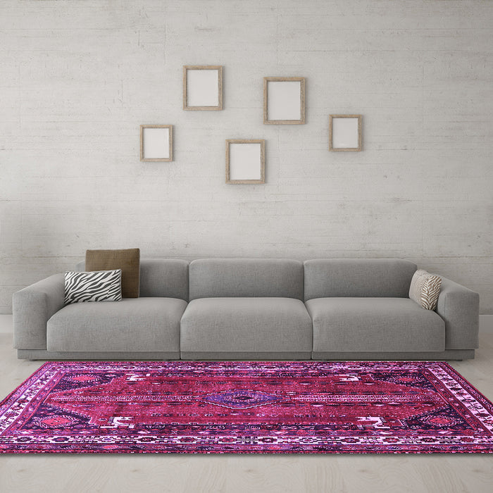 Machine Washable Persian Purple Traditional Area Rugs in a Living Room, wshtr805pur